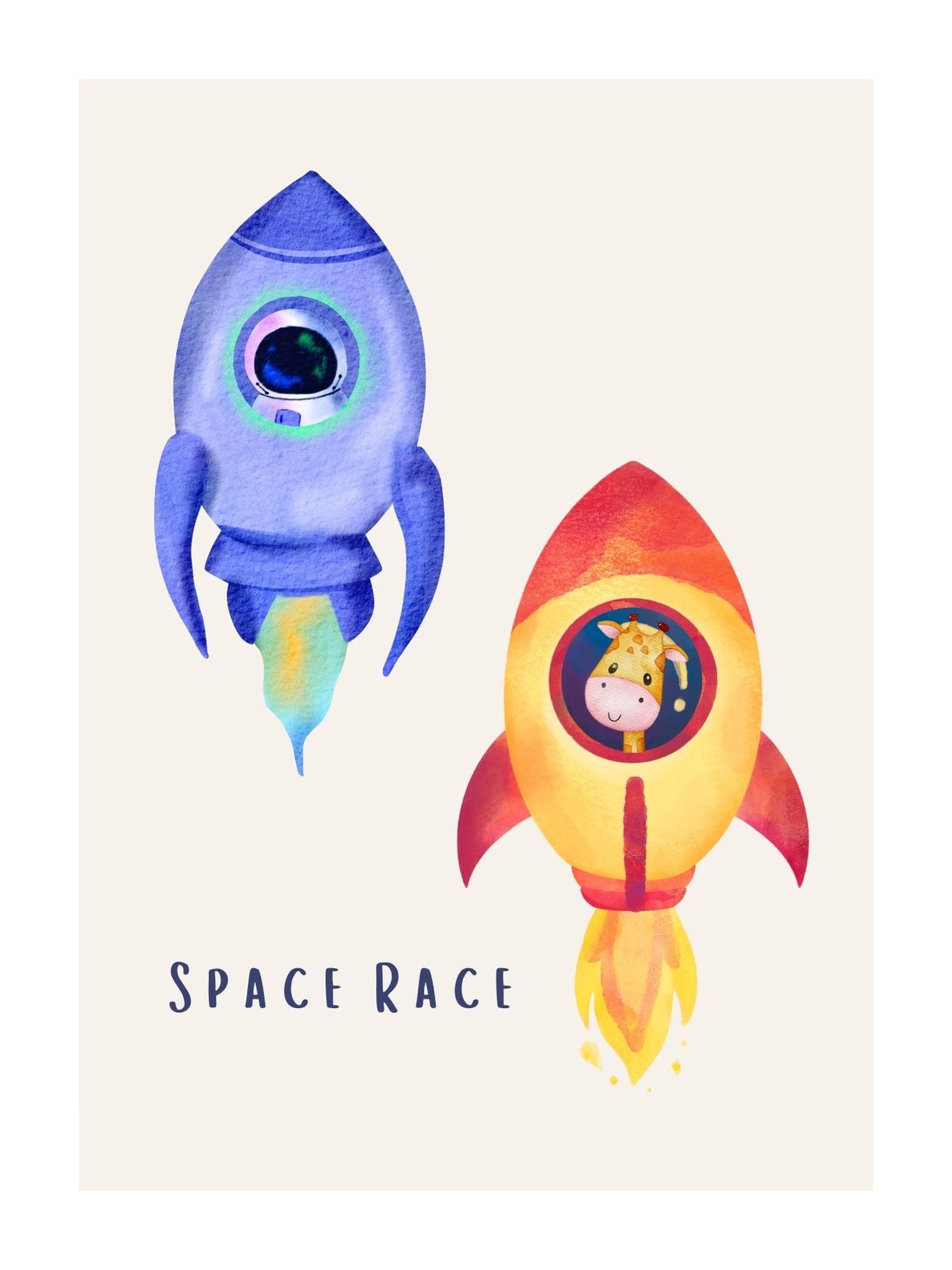 Rocket Ship and Giraffe Poster for Kids' Room Decor