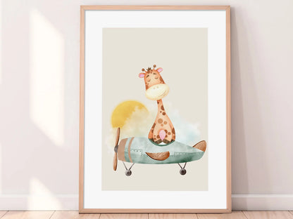 Animal poster decor - giraffe in a plane