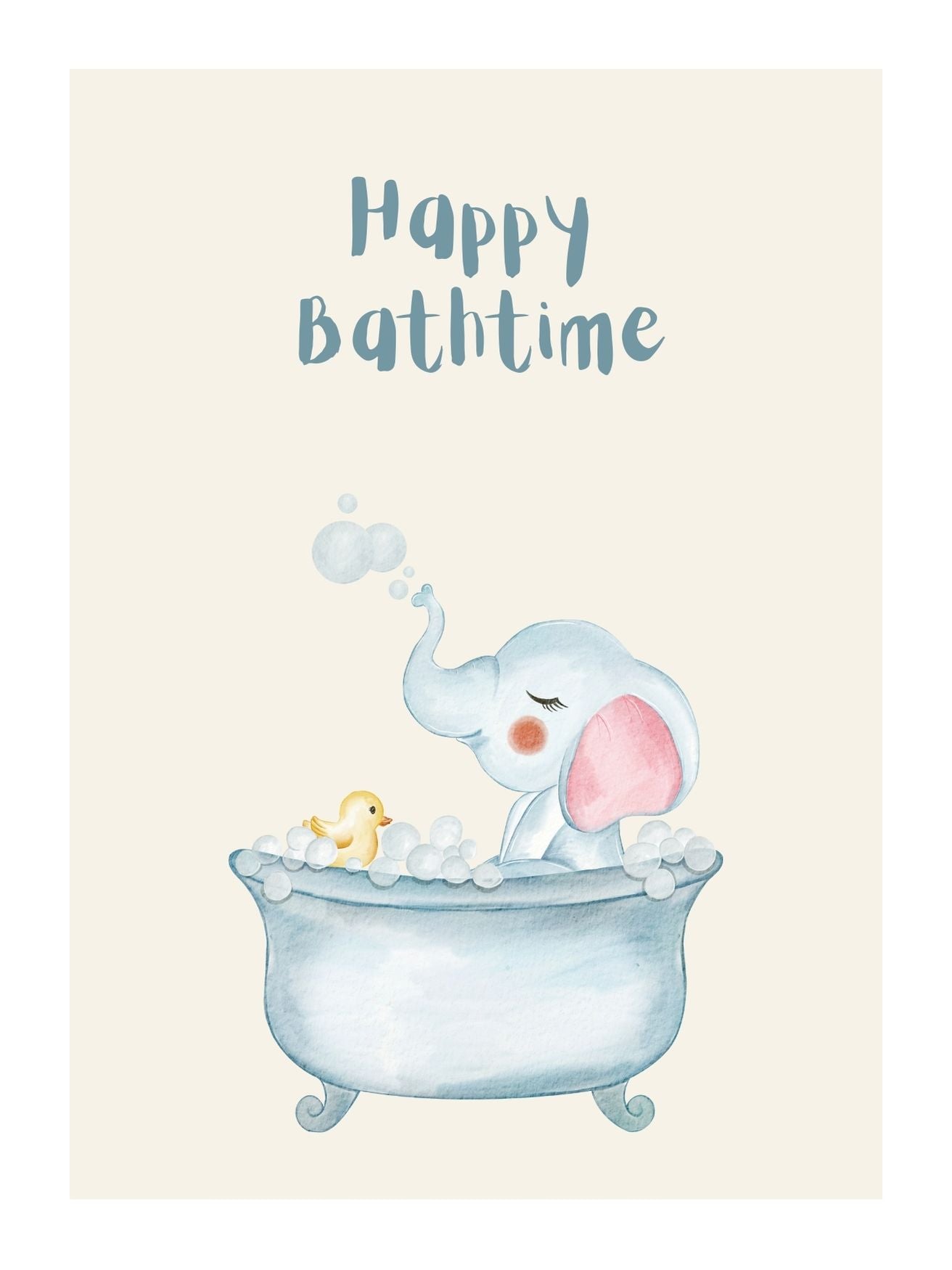 Adorable Elephant - Happy Bath time Nursery Wall Art Poster