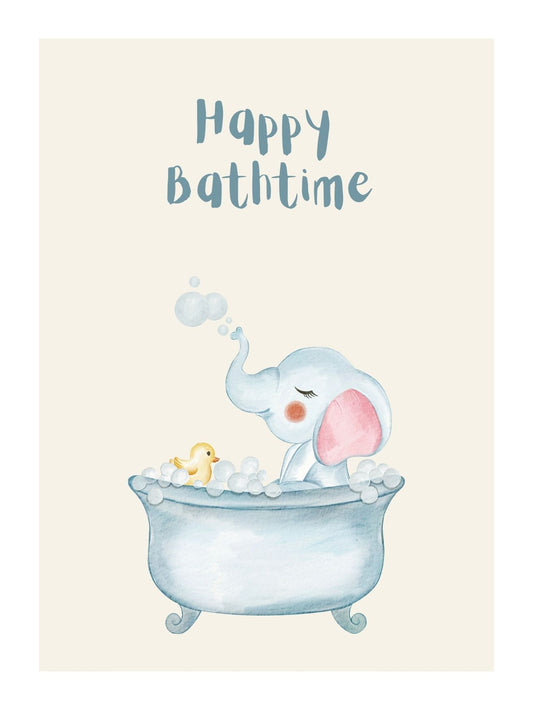 Adorable Elephant - Happy Bath time Nursery Wall Art Poster